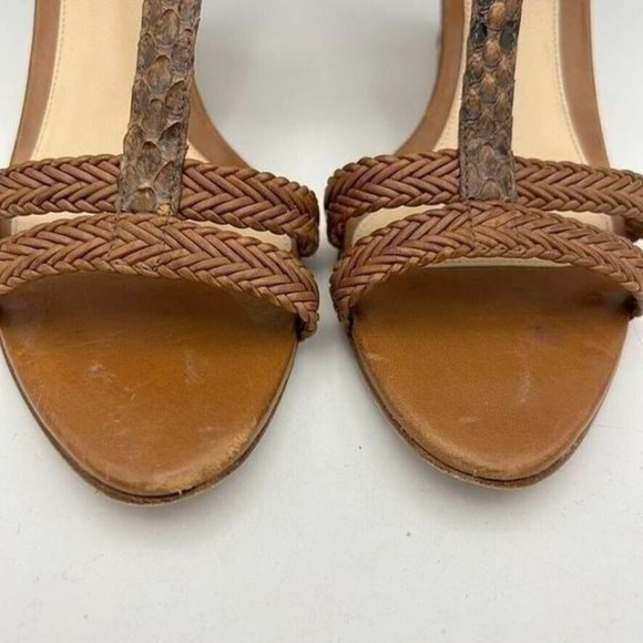 Alexandre Birman Womens Size 5 1/2 or 5.5 Cork Wedge Heels Brown Python T-Strap - Picture 11 of 12
